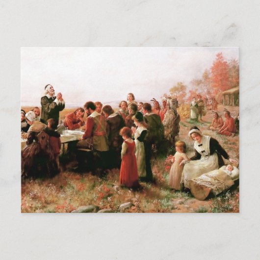 De eerste Thanksgiving in Plymouth Briefkaart (Voorkant)