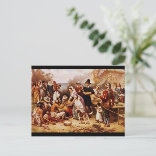 de eerste Thanksgiving schilderij Briefkaart (Staand voorkant)