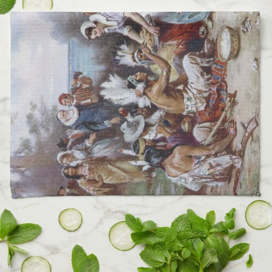 De eerste Thanksgiving van Jean Ferris c. 1912 Theedoek (Gevouwen)