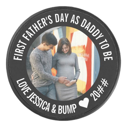 De eerste Vaderdag pappie om Persoonlijke Foto te  Hockey Puck (Voorkant)