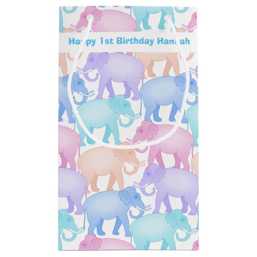 De eerste verjaardag van de baby: kleurrijke olifa klein cadeauzakje (Achterkant)