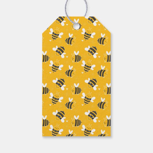 De eerste verjaardag van de bijengele & roze babyt cadeaulabel (Achterkant)