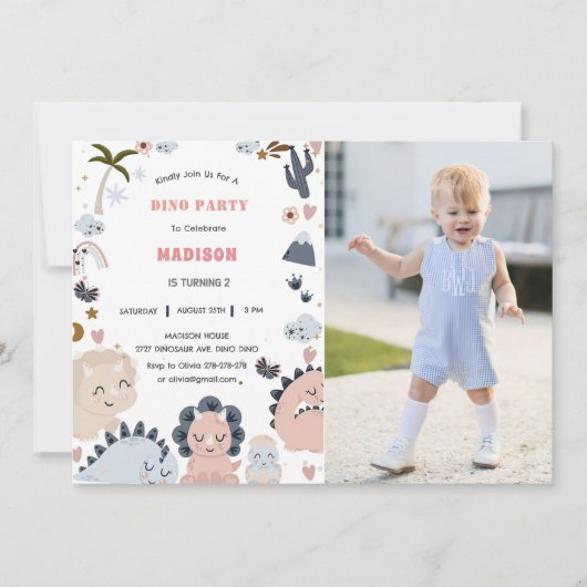 De eerste verjaardag van de dinosauriërs Dino-fees Kaart (Voorkant)