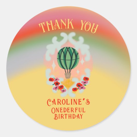 De eerste verjaardag van de luchtballon ronde sticker (Voorkant)