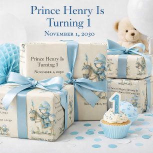 De eerste verjaardag van de middeleeuwse Knight Bo Cadeaupapier