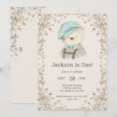 De eerste verjaardag van de schattige teddybeer kaart (Voorkant / Achterkant)