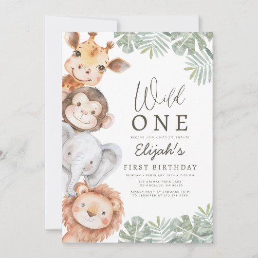 De eerste verjaardag van de Wild One Safari Boy Kaart (Voorkant)