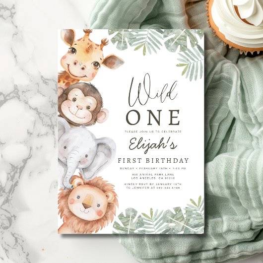 De eerste verjaardag van de Wild One Safari Boy Kaart