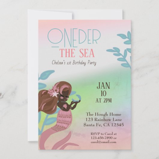 De eerste verjaardag van de Zee Mermaid Kaart (Voorkant)