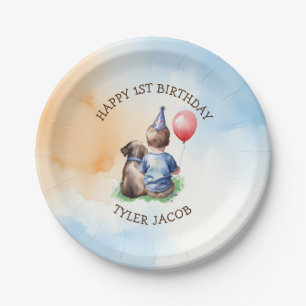 De eerste verjaardag van een gepersonaliseerde jon papieren bordje