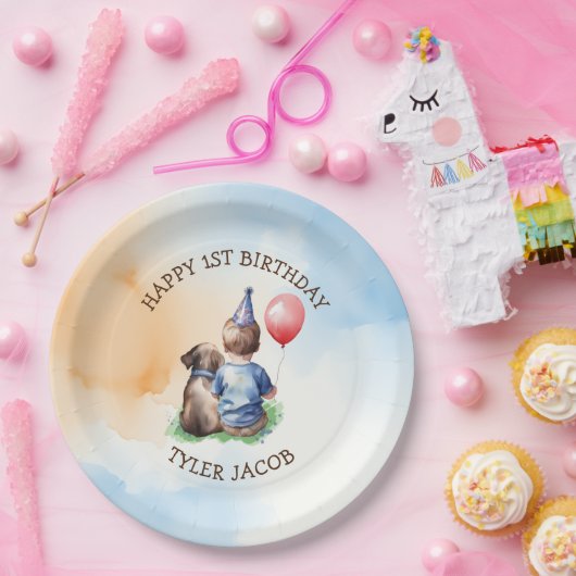 De eerste verjaardag van een gepersonaliseerde jon papieren bordje (Feest)