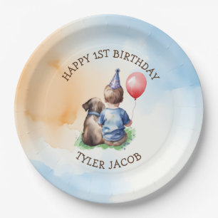 De eerste verjaardag van een gepersonaliseerde jon papieren bordje