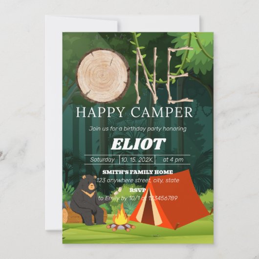 De eerste verjaardag van een Happy Camper Boy Kaart (Voorkant)