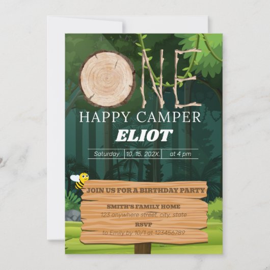 De eerste verjaardag van een Happy Camper Boy Kaart (Voorkant)