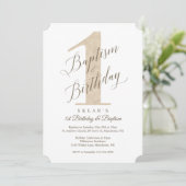 De eerste verjaardag van Elegant Script Gold Baby  Kaart (Staand voorkant)