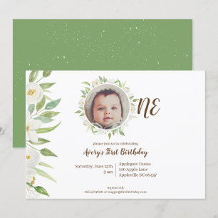De eerste verjaardag van Elegant White en Green Fl Kaart