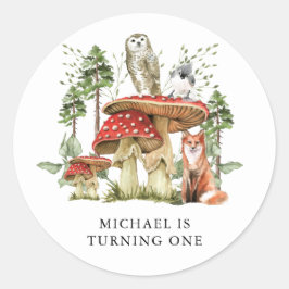 De eerste verjaardag van Enchanted Forest Woodland Ronde Sticker