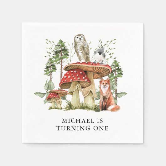 De eerste verjaardag van Enchanted Forest Woodland Servet (Voorkant)