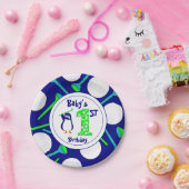 De eerste verjaardag van Golfing Penguin Baby Papieren Bordje (Feest)