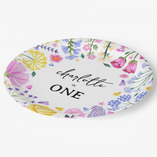 De eerste verjaardag van Little Wildflower Girl Papieren Bordje (Gekanteld)