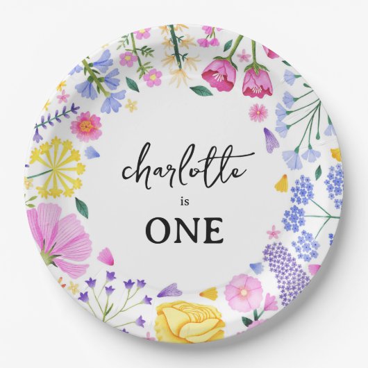 De eerste verjaardag van Little Wildflower Girl Papieren Bordje (Voorkant)
