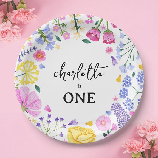 De eerste verjaardag van Little Wildflower Girl Papieren Bordje