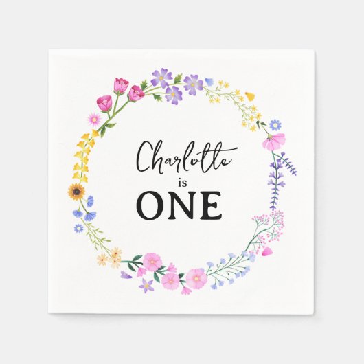 De eerste verjaardag van Little Wildflowers Girl Servet (Voorkant)