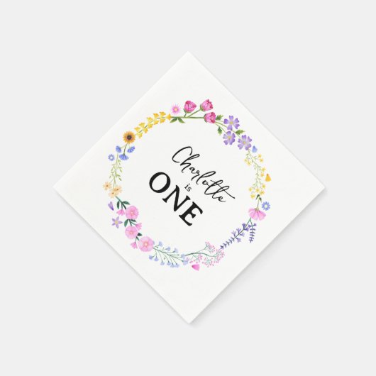 De eerste verjaardag van Little Wildflowers Girl Servet (Hoek)