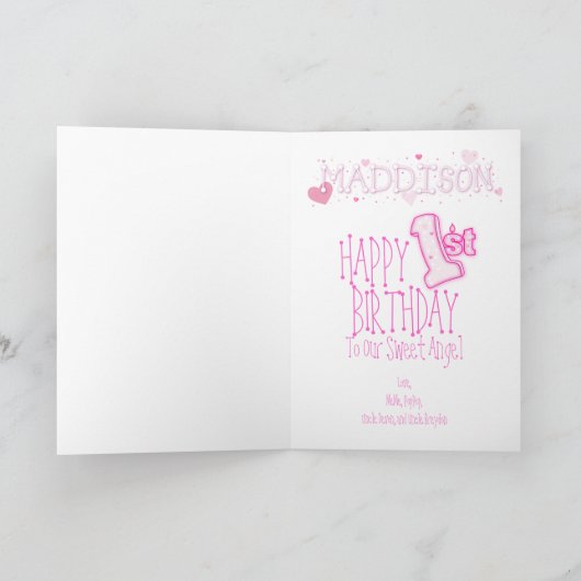 De Eerste Verjaardag van meisjes Kaart (Binnen)