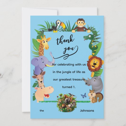 De eerste verjaardag van One Wild YearBoy's Thank  Bedankkaart (Voorkant)