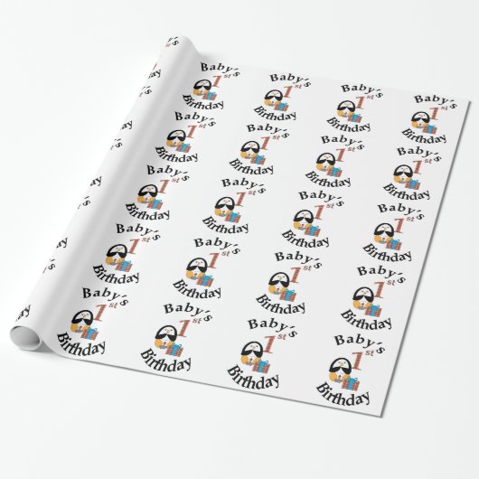 De eerste verjaardag van Penguin Baby Cadeaupapier (Uitgerold)