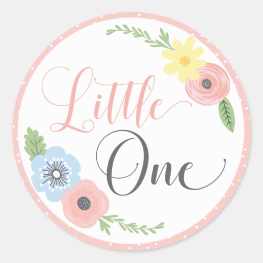 De eerste verjaardagsfeestje van Little One Floral Ronde Sticker (Voorkant)