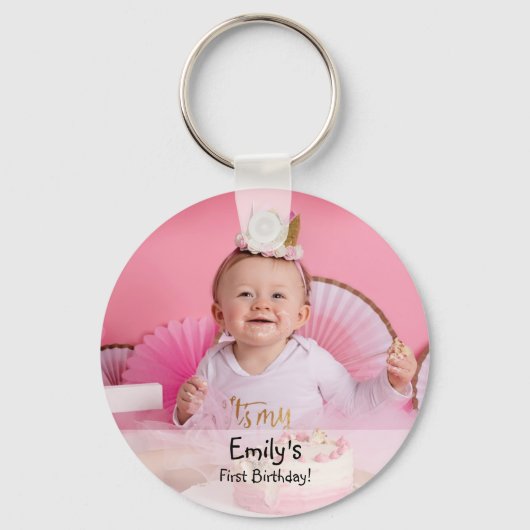 De eerste verjaardagsfoto en naam van het meisje sleutelhanger (Voorkant)