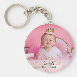 De eerste verjaardagsfoto en naam van het meisje sleutelhanger