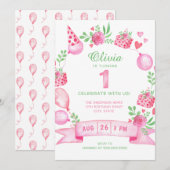 De eerste verjaardagsuitnodiging van Pink Party Gi Kaart (Voorkant / Achterkant)