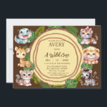 De eerste verjaardagsuitnodigingen van een wilde j kaart<br><div class="desc">Deze wilde verjaardagsuitnodigingen vieren de eerste verjaardag van je zoon met een safari oerwoud thema. Schattigee kawaii dieren maken deze uitnodiging schattig!</div>