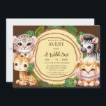 De eerste verjaardagsuitnodigingen van een wilde j kaart<br><div class="desc">Deze wilde verjaardagsuitnodigingen vieren de eerste verjaardag van je zoon met een safari oerwoud thema. Schattigee kawaii dieren maken deze uitnodiging schattig!</div>