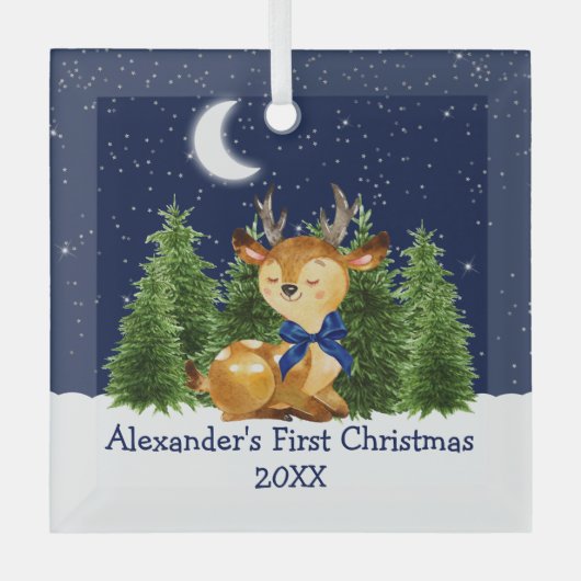 De eerste Waterverf met kerstmis van baby's Glas Ornament (Voorkant)