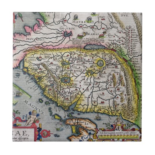 De eerste Westerne Atlas China | 1584 Tegeltje (Voorkant)