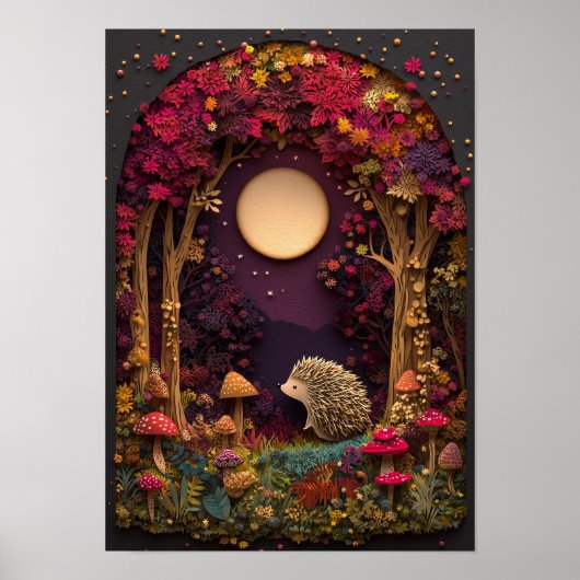 De egel | Herfstnacht Forest Cutout Art Poster (Voorkant)