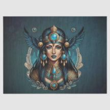 De Egyptische godin Isis in blauwe kleuren.
