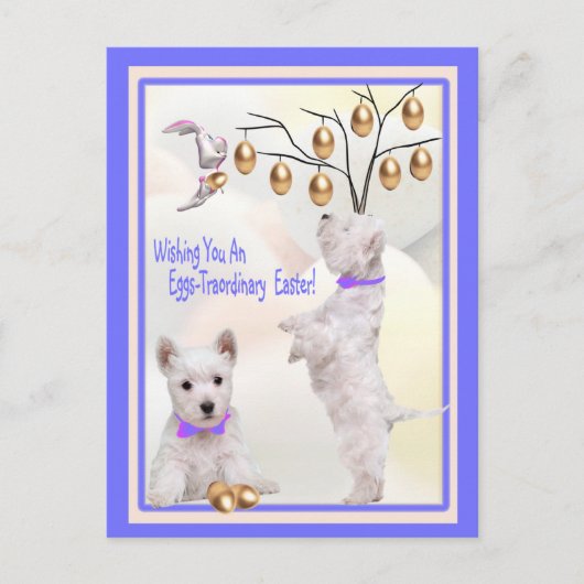 De Eieren van het Puppy van Westie - de Wensen van Feestdagenkaart (Voorkant)