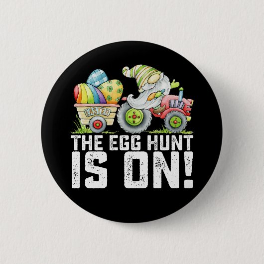 De Eierjacht Begint Kabouter Grappig Pasen Ronde Button 5,7 Cm (Voorkant)