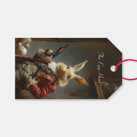 De eierjacht, de jacht op paashaas cadeaulabel (Voorkant (Horizontaal))