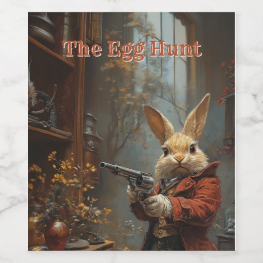De eierjacht, de jacht op paashaas wijn etiket (Enkel label)
