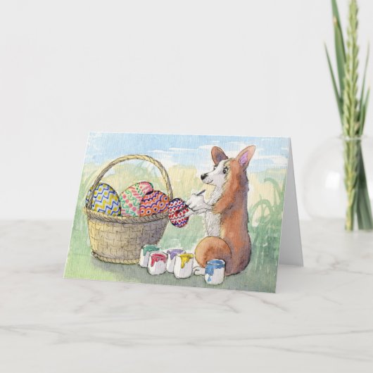 De eierschilder Corgi CARD Feestdagen Kaart (Voorkant)