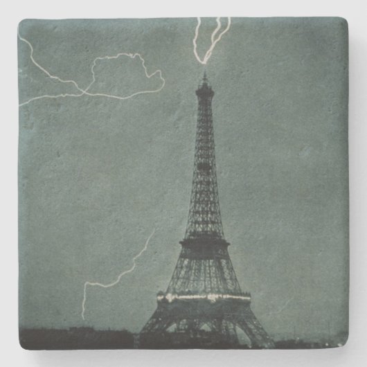De Eiffel Tower steekt door bliksem Stenen Onderzetter (Voorkant)