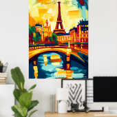 De Eiffeltoren en de brug in de Abstracte Fauvist Poster (Thuiskantoor)