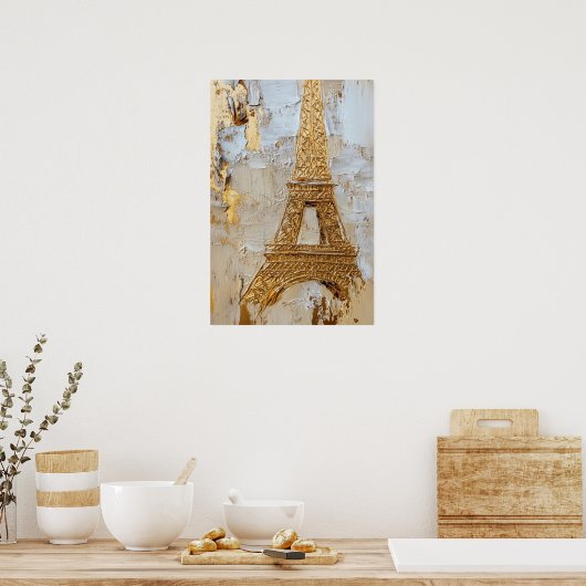 De Eiffeltoren in goud Poster (Keuken)