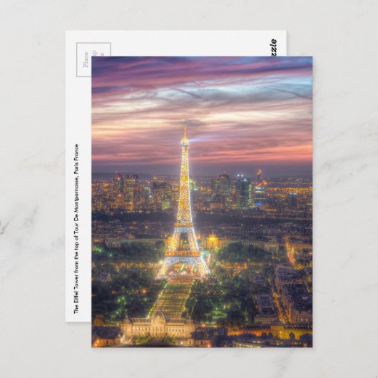 De Eiffeltoren 's nachts, Parijs Frankrijk Briefkaart (Voorkant / Achterkant)
